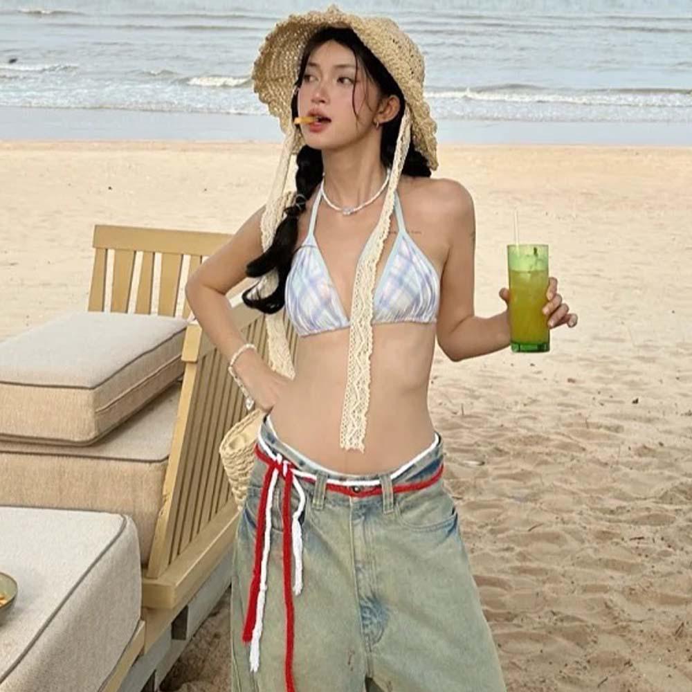Women's Lace-up Backless High-waist Bikini Set