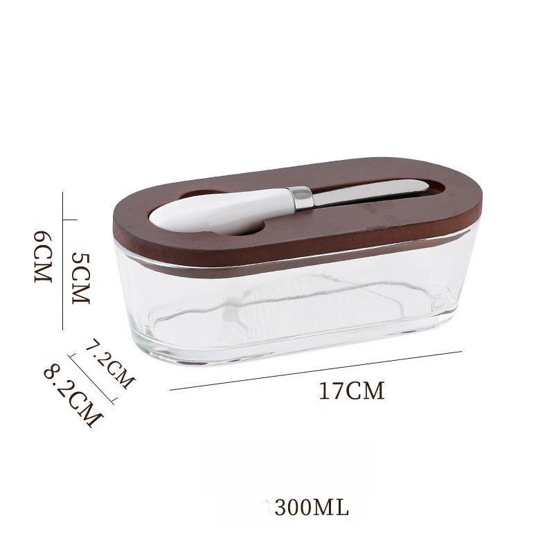 

Glass Sealed Butter Box with Lid Spatula Rectangular Household Cheese Preservation Jar Household Cheese Box