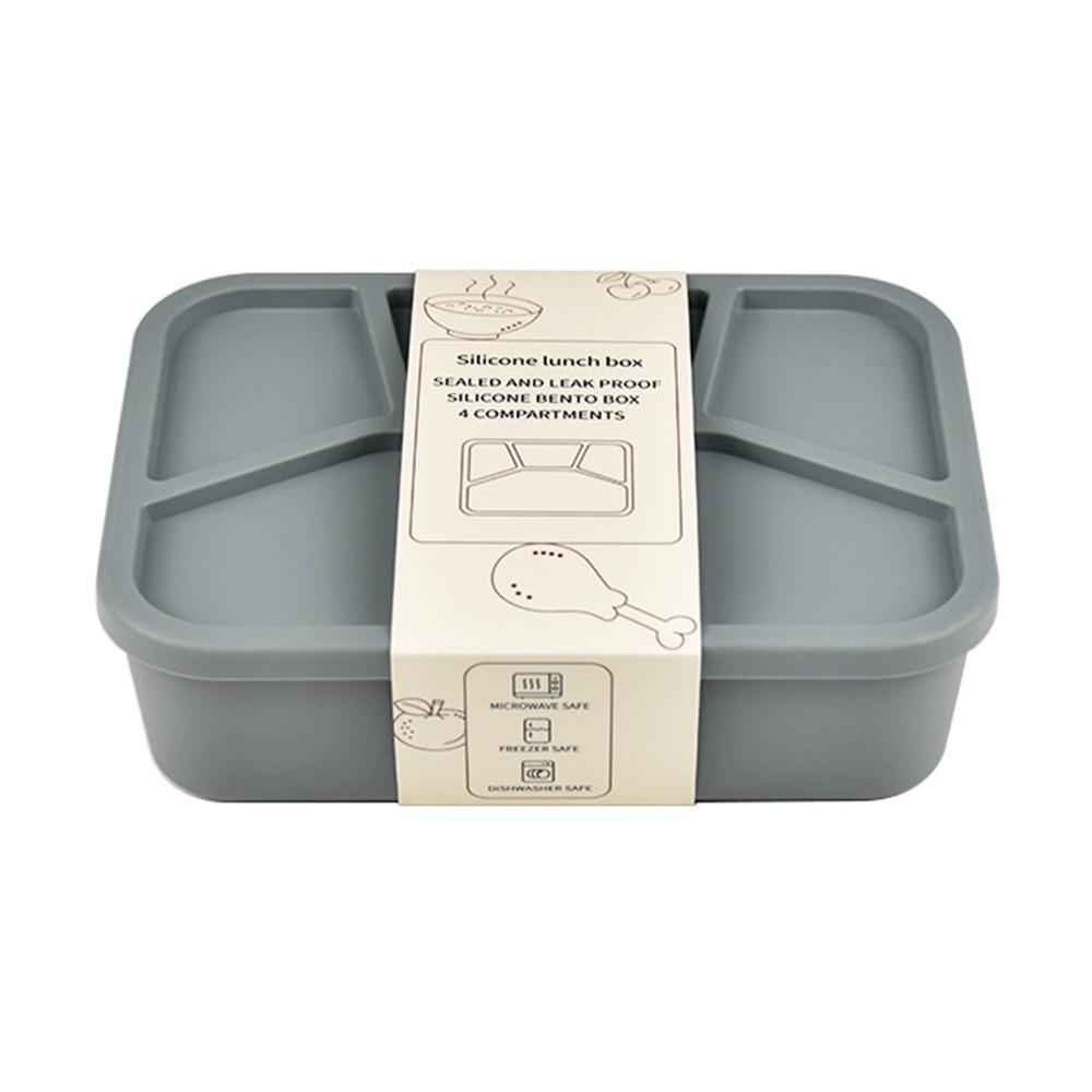 Temperaturbeständige Silikon-Lunchbox Auslaufsicher 4 Fächer Essensbox Tragbar Verdickt Lebensmittelaufbewahrungsbox Büro