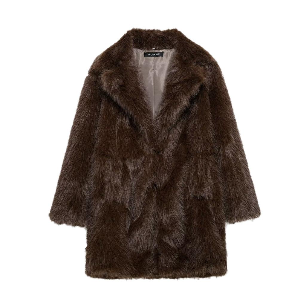 European large size suit collar medium and long imitation fox hair fashionable loose burst coat fur