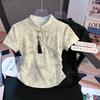 New Chinese Style Disc Buckle Tie-dye Irregular Slim-fit Short-sleeved T-shirt Women's Summer New Short Versatile Clothes