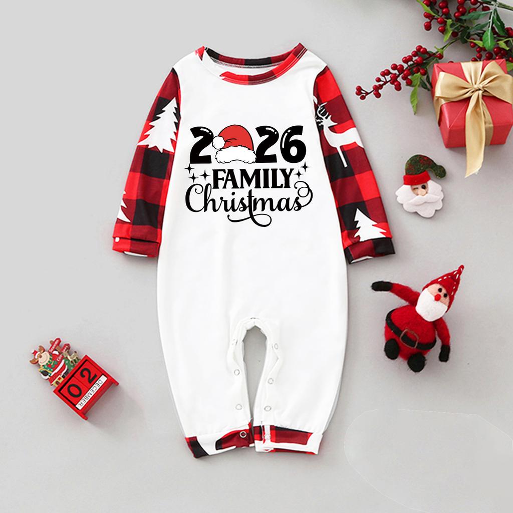 Family Matching Loungewear Set with Christmas Print, Round Neck, Long Sleeve and Pants