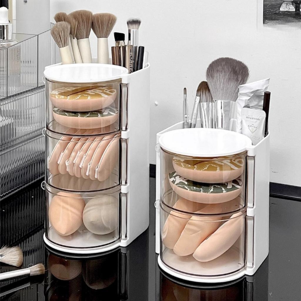 Transparent Cosmetic Storage Box, Divided and Rotated Storage, Earrings, Necklaces, Cotton Swabs Desktop Storage Box