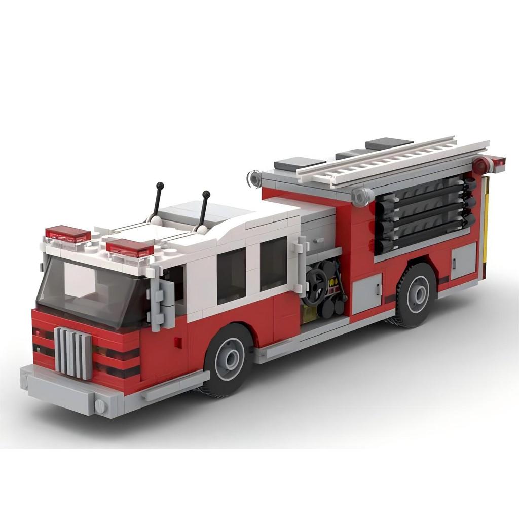 Urban Miniature Street View Fire Station MOC Building Blocks Set Small Fire Pump Truck Model Kids Puzzle Toy Boy's Birthday Gift