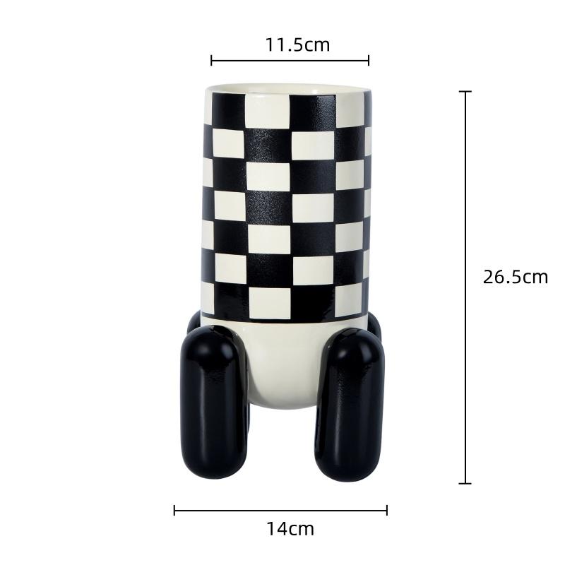 Geometric Black and White Checkered Ceramic Vase Tall Flowerpot Terrarium Flower Vase Home Decoration Accessories