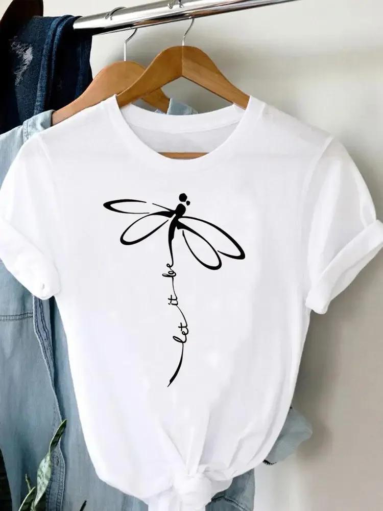 Tee Damen T-Shirt Sommer Kurzarm Print Kleidung Grafik T-Shirt Feder Malerei Vogel Kleidung Mode Damen Top