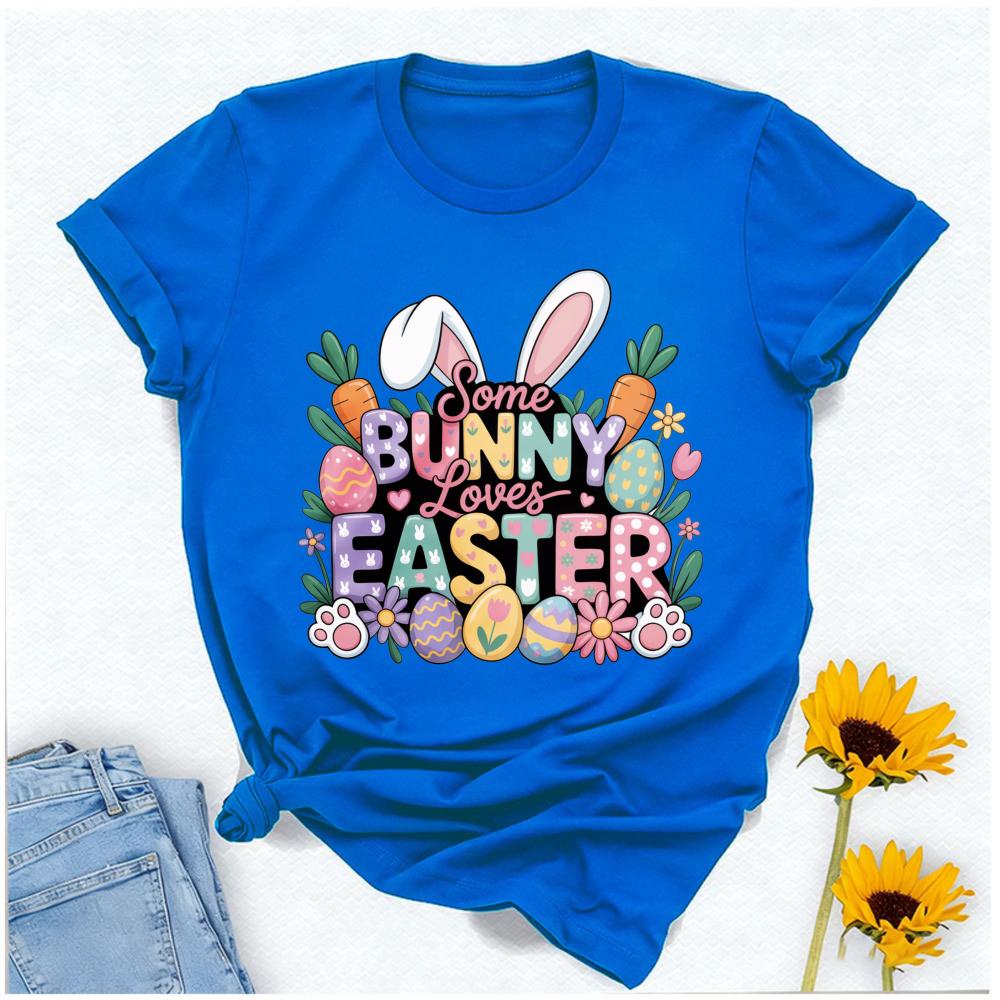 Pastel Some Bunny Loves Easter Tshirt Bunny Ears Carrot Egg Graphic Breathable Cotton Casual Streetwear For Cozy Shortsleev