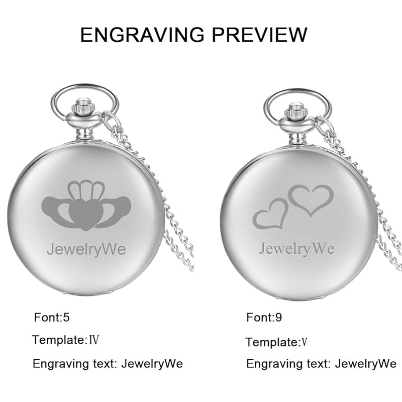 JewelryWe Antique-Style Pocket Watch Necklace, Pendant Watch, Mirrored Full Hunter Design, Simple Silver, Alloy, Valentine's Day Gift