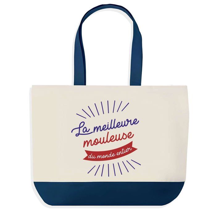 Sac shopping - PLANETEE - Mouleuse Meilleure du Monde - fond bleu - coton 40 x 45 cm - grand format