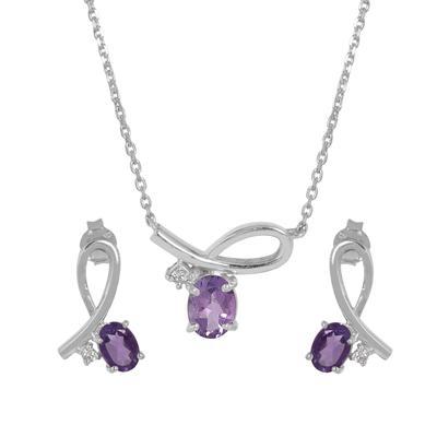 Amethyst Zircon Silver Pendant Earring Set, 925 Sterling Silver Handmade Jewelry, February Birthstone Jewelry, Gift For Her An0453