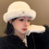 Rabbit Fur Bucket Hat Women'S Autumn And Winter Hat Big Head Circumference Shows Small Face Senior Feeling Thousand Gold Top Hat Plush Basin Hat