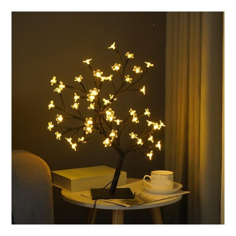 LED Tabletop Bonsai Tree Lamp USB Tree Lamp Christmas Bedroom Decoration Table Night Light White 24 Lights Sakura
