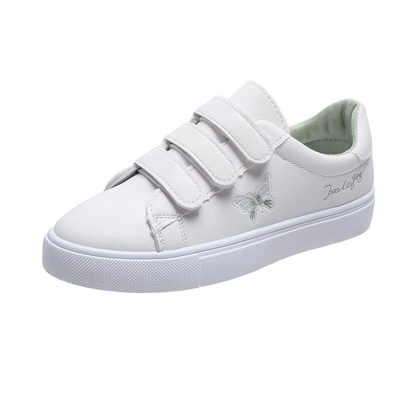 Embroidery little white shoes women's 2025 new spring Velcro leather student versatile flat shoes white shoes