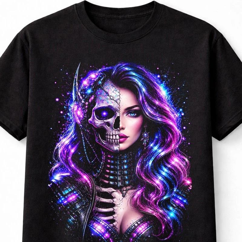 Cyberpunk Skeleton Unisex Neon Sci Fi Gothic Skull Unisex TShirt S