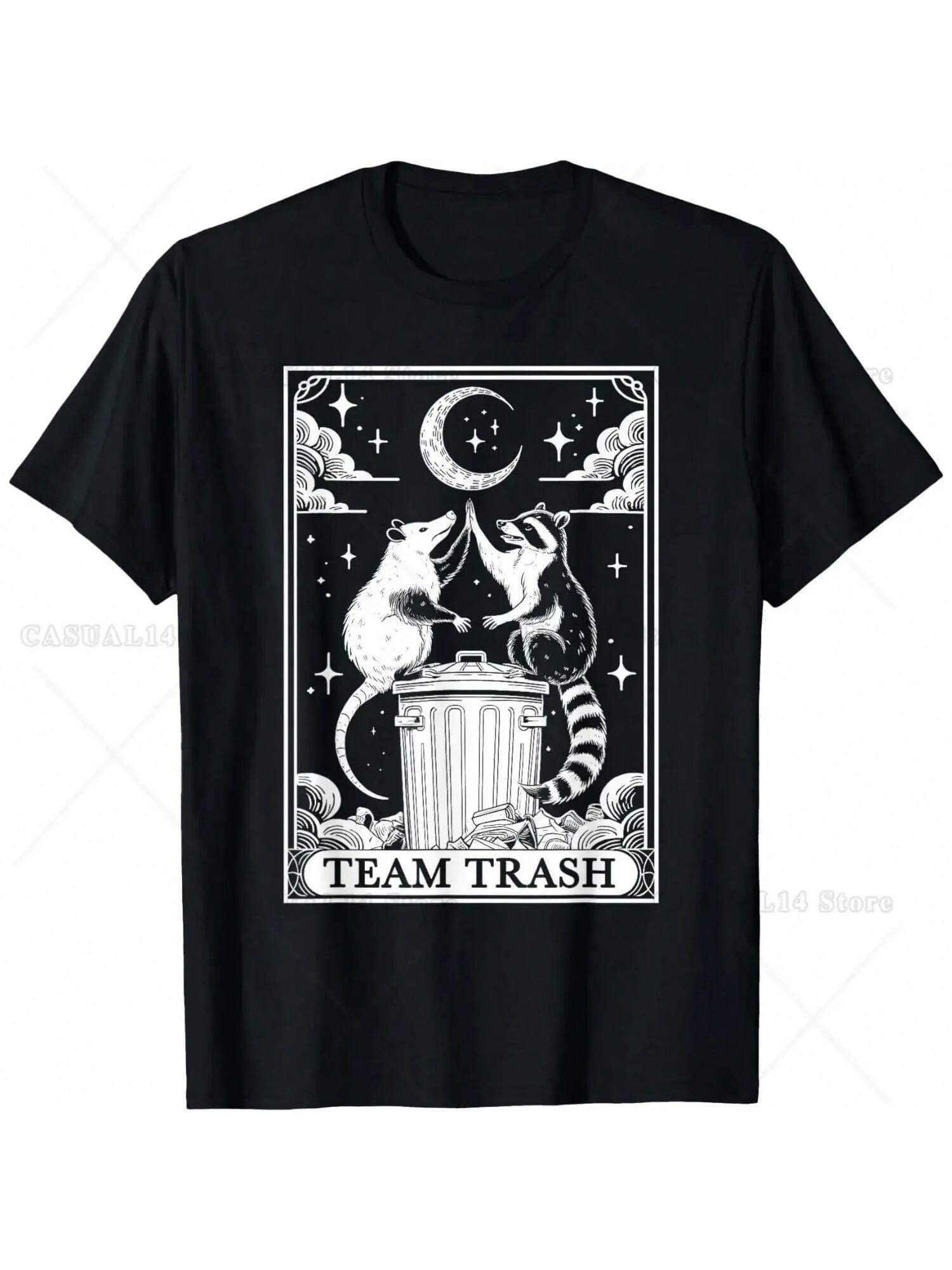 Tarot Card Vintage Team Trash Crescent Moon Opossum Raccoon T-Shirt For Wounisex Oversized T Shirt Camisetas S разноцветный