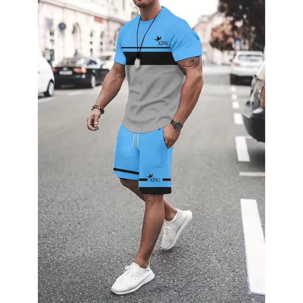 Summer Men's Casual Chicago NO.32 Print Short Sleeve T-Shirt & Shorts Set Round Neck Short Sleeved Women's T-shirt Shorts Set
