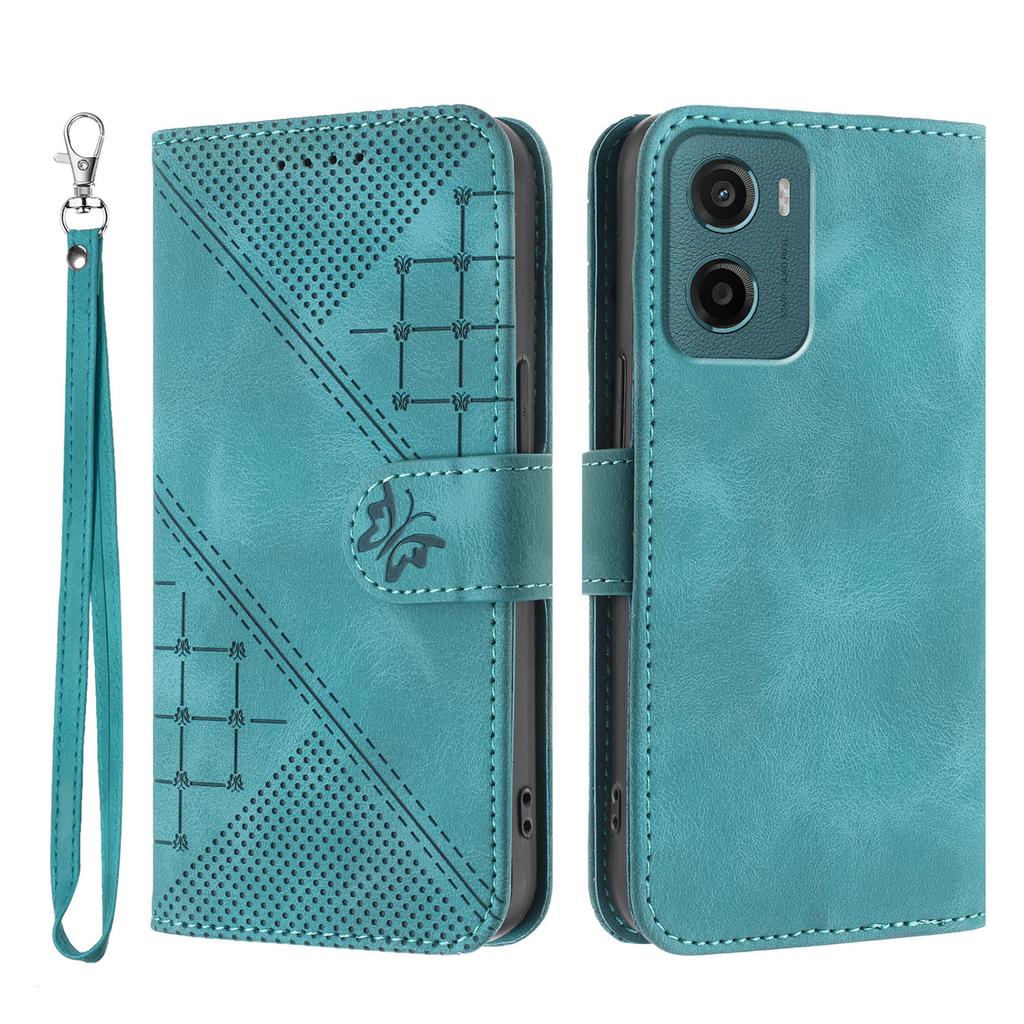 For Motorola Moto E15 4G/Motorola Moto G05 4G Leather Wallet Case Butterfly Flower Imprinted Phone Cover with Strap