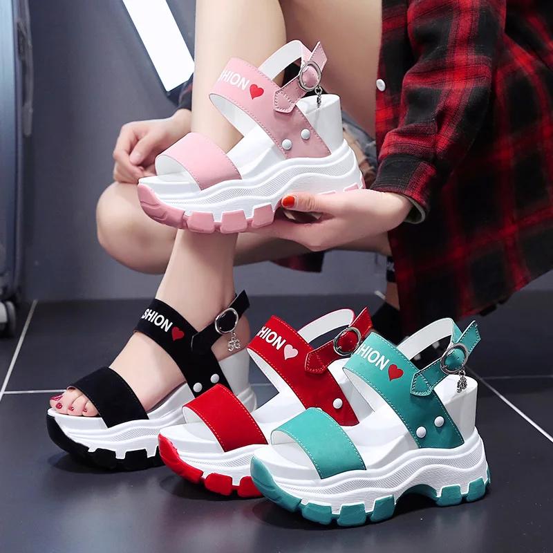 Fashion Platform Sandals Women 2025 New Summer Chunky High Heels Female Wedges Shoes for Women Fish Toe Red Roman Sandalia Feminina