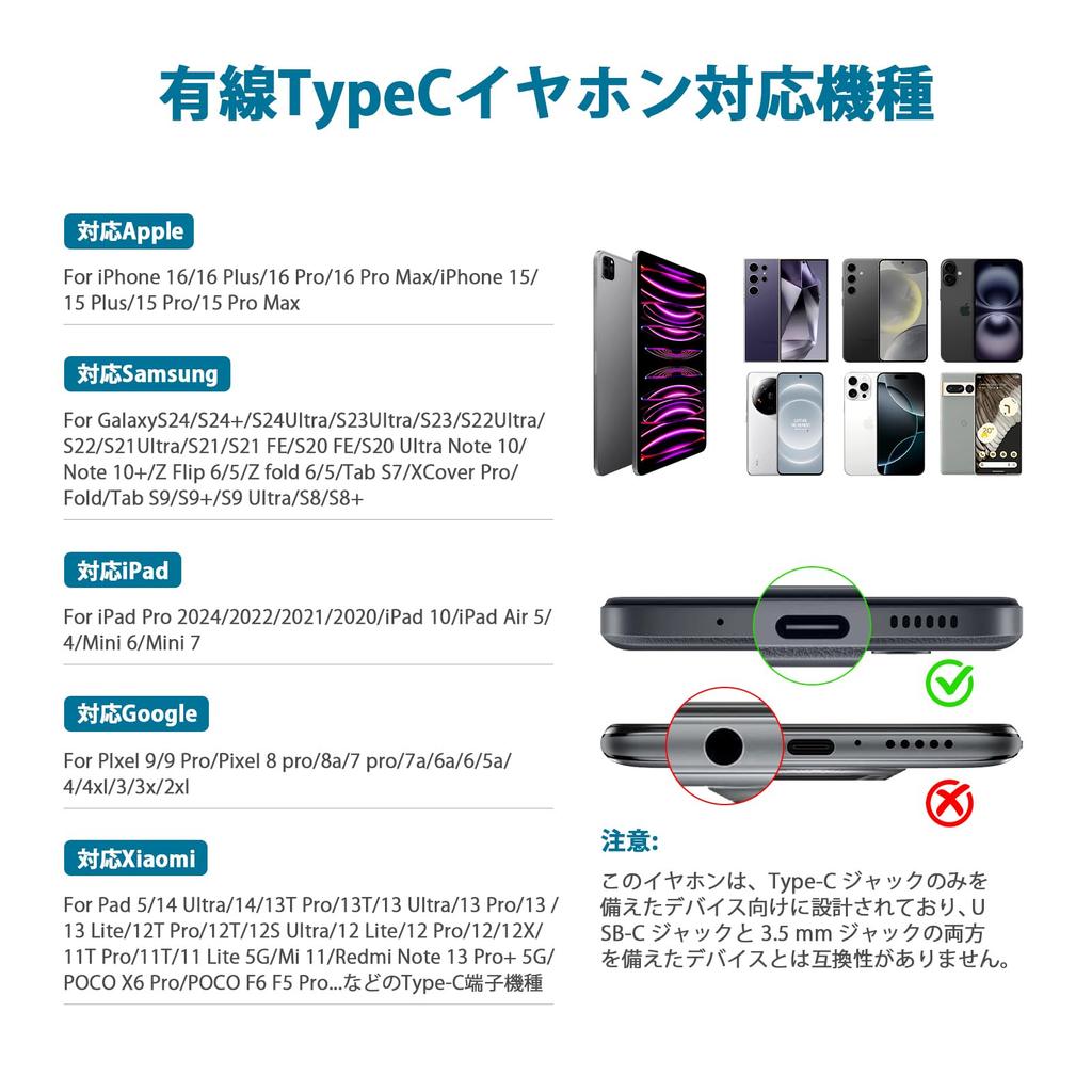 Fones de Ouvido com Fio com Microfone e Controle Remoto Compatível com iPhone Pixel Volume Perfeito para e Estiloso e Azul de Natal Controle Tipo-C, 16/15/iPad