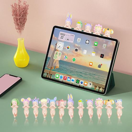 12Pcs Holding Chin Angel Doll Fruit Animal Headgear Angel Figurine PVC Cartoon Angel Figure Bookshelf Desktop Decoration Ornament
