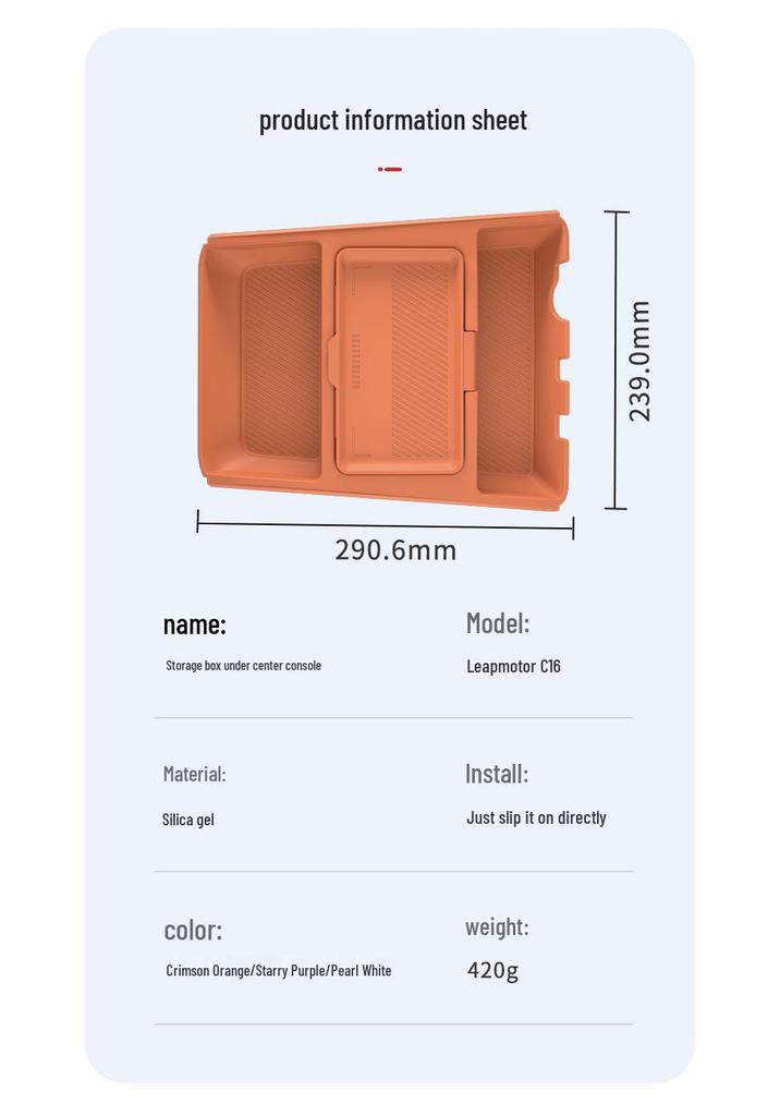 Fits 24 Leapmotor C16/C10 Models: Center Console Lower Storage Box Organizer and Decorative Supplies.