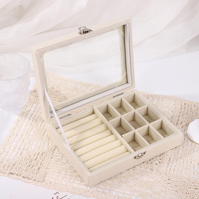 Velvet Jewelry Box with Anti-Oxidation, Transparent Acrylic Storage for Earrings, Necklaces, and Rings