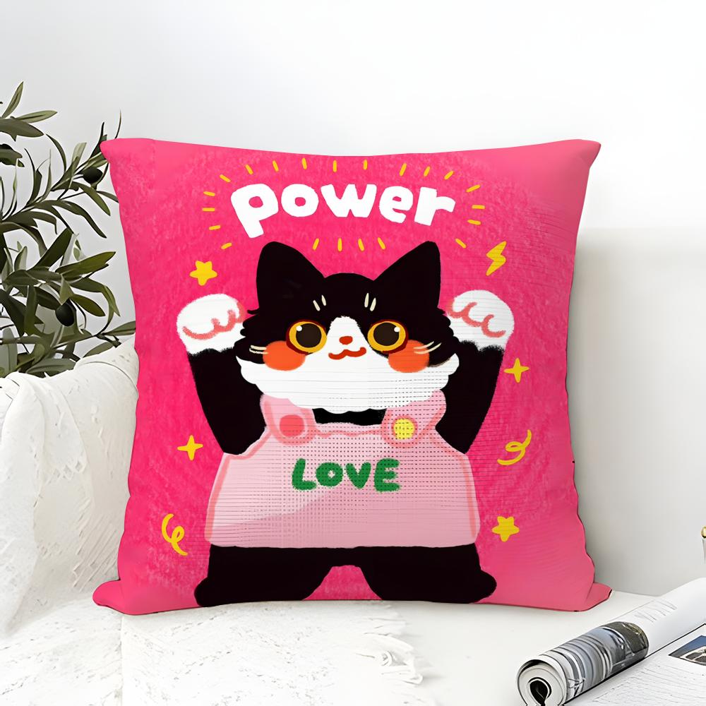 Cute Cartoon Cat Patterns Pillow Case Cotton Linen Fabric Square Zipper Pillowcase Home Decorative Living Room