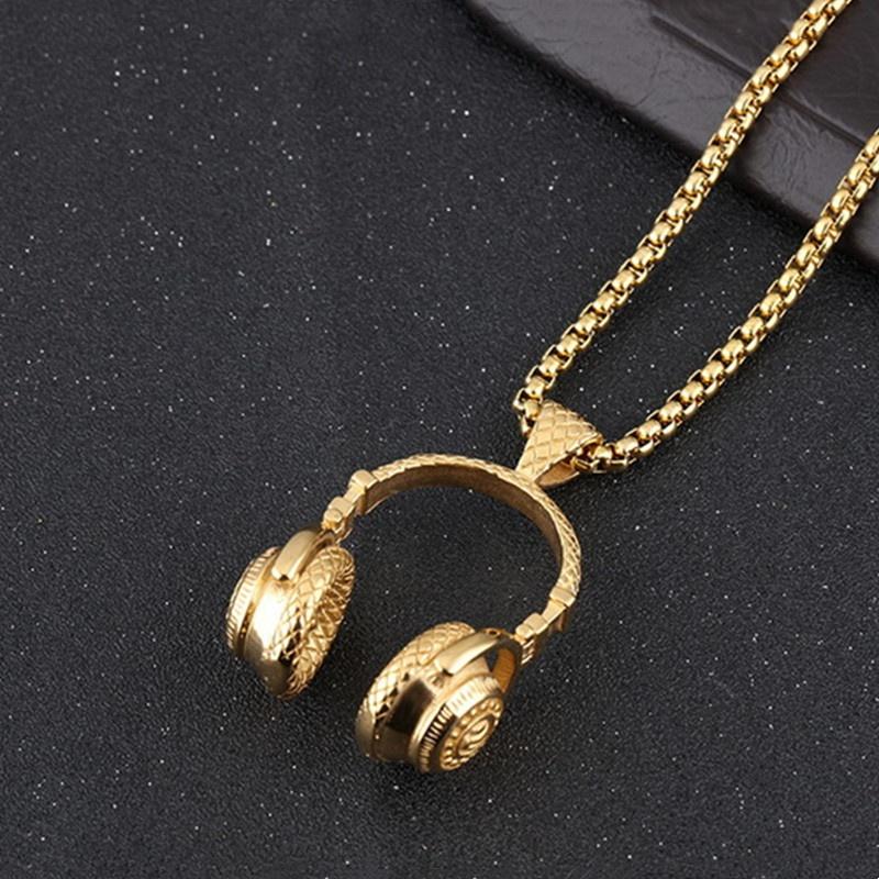Free Fan DJ Music Headphone Shape Pendant Necklace Long Chain Men Women Hip Hop Jewelry Rock Headset Necklace Male Gift