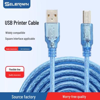 Transparent Blue USB 2.0 Printer Cable with Square Port