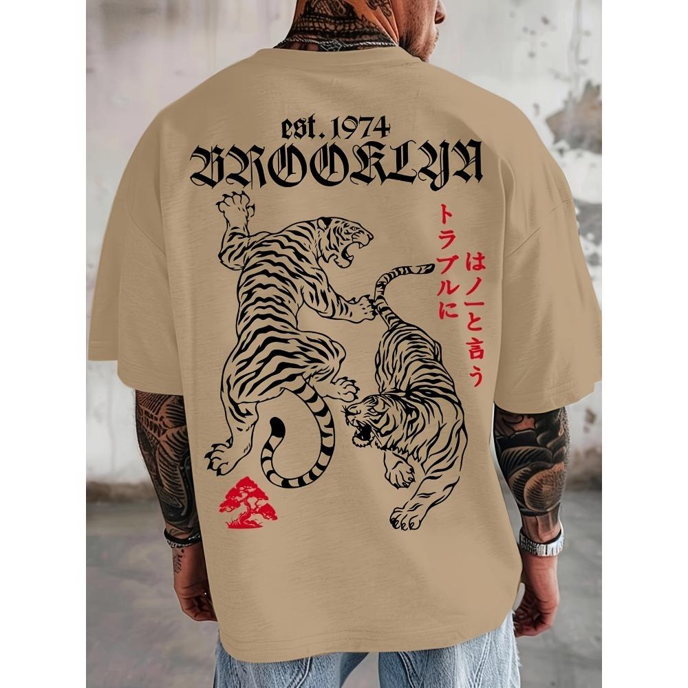 Summer Hot Selling New Men's Gothic Letter Tiger Print Comfortable and Breathable Round Neck T-shirt Outdoor Street Style Top