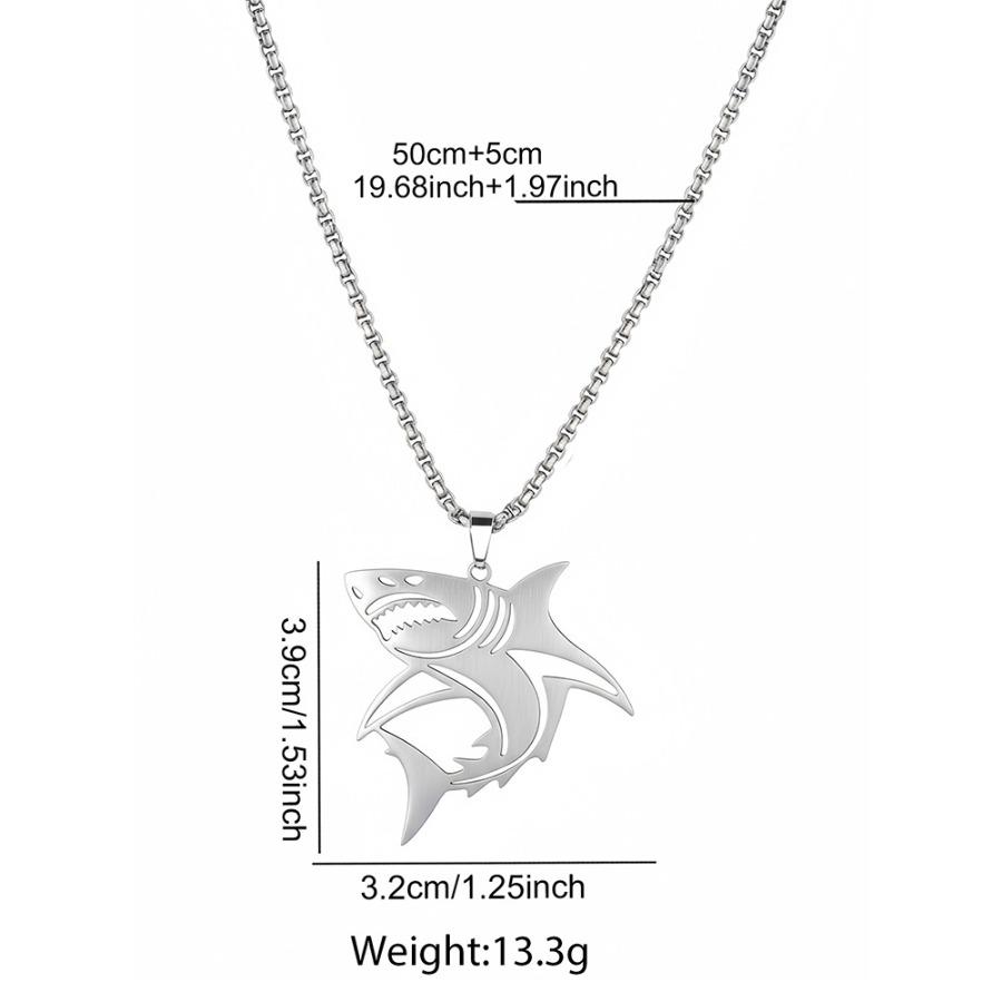 Unique Shark Hollow Pendant Necklace with Stainless Steel Cuban Chain, a Stylish Streetwear Piece for Men