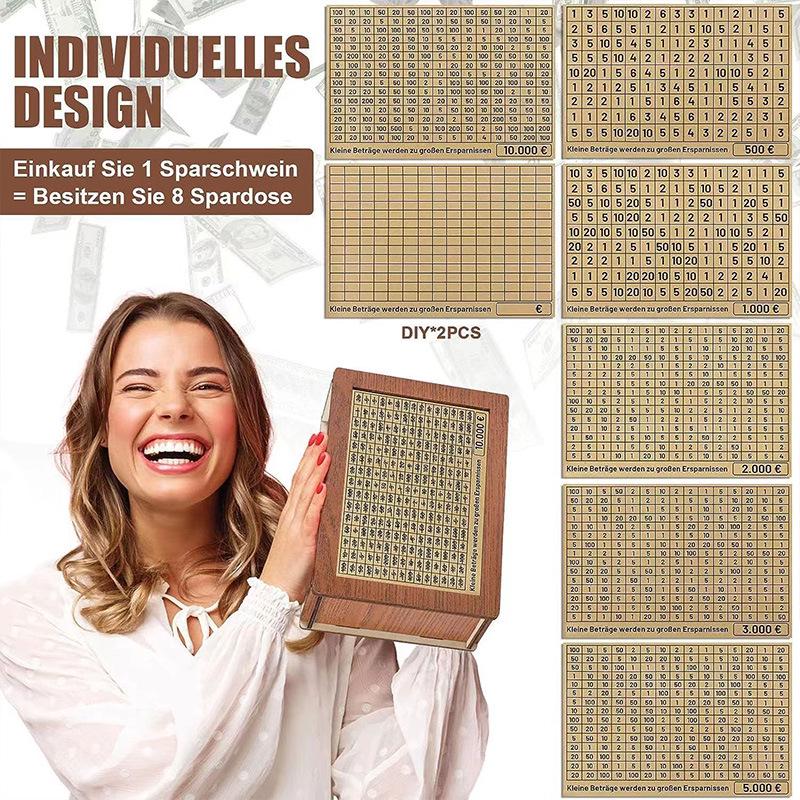 DIY Wooden Piggy Bank with 8 Replaceable Amounts - Creative Cross-Border Gift