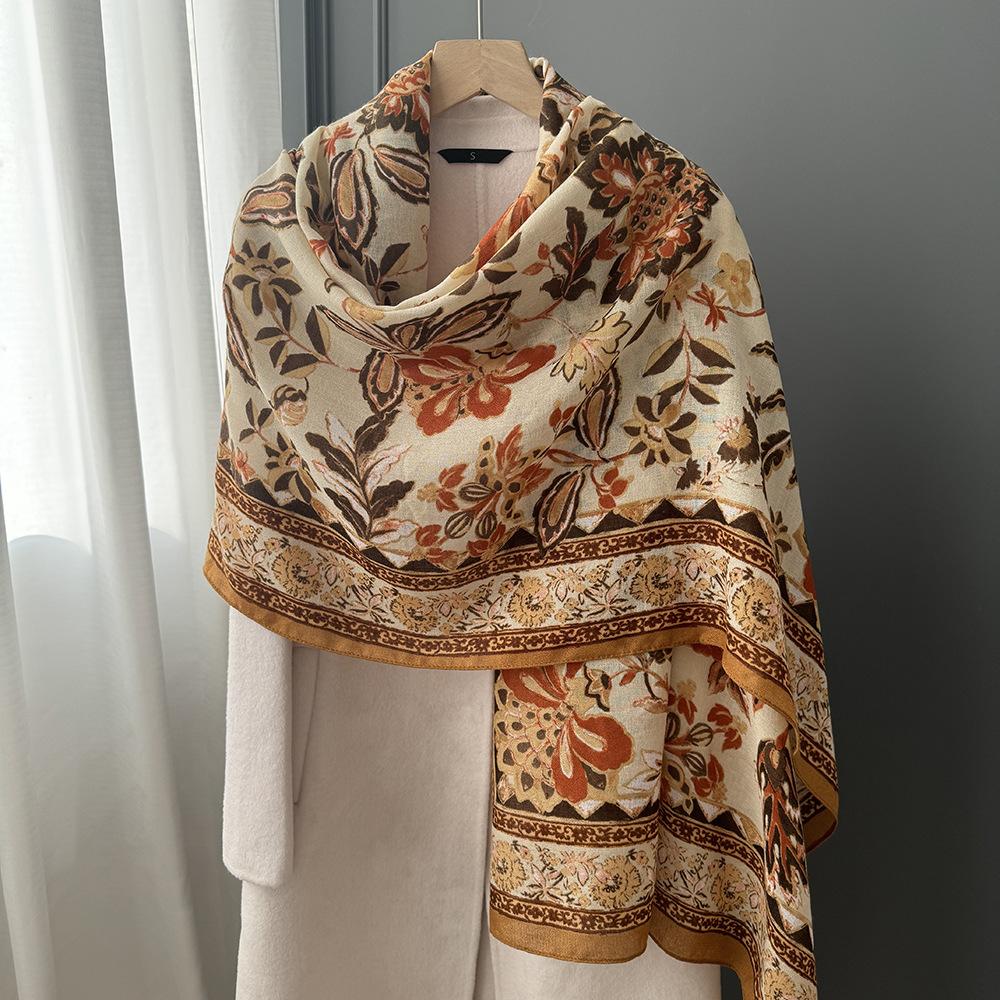 Cotton and Linen Scarf for Women 180x90cm Breathable and Soft Warm Autumn and Winter Shawl