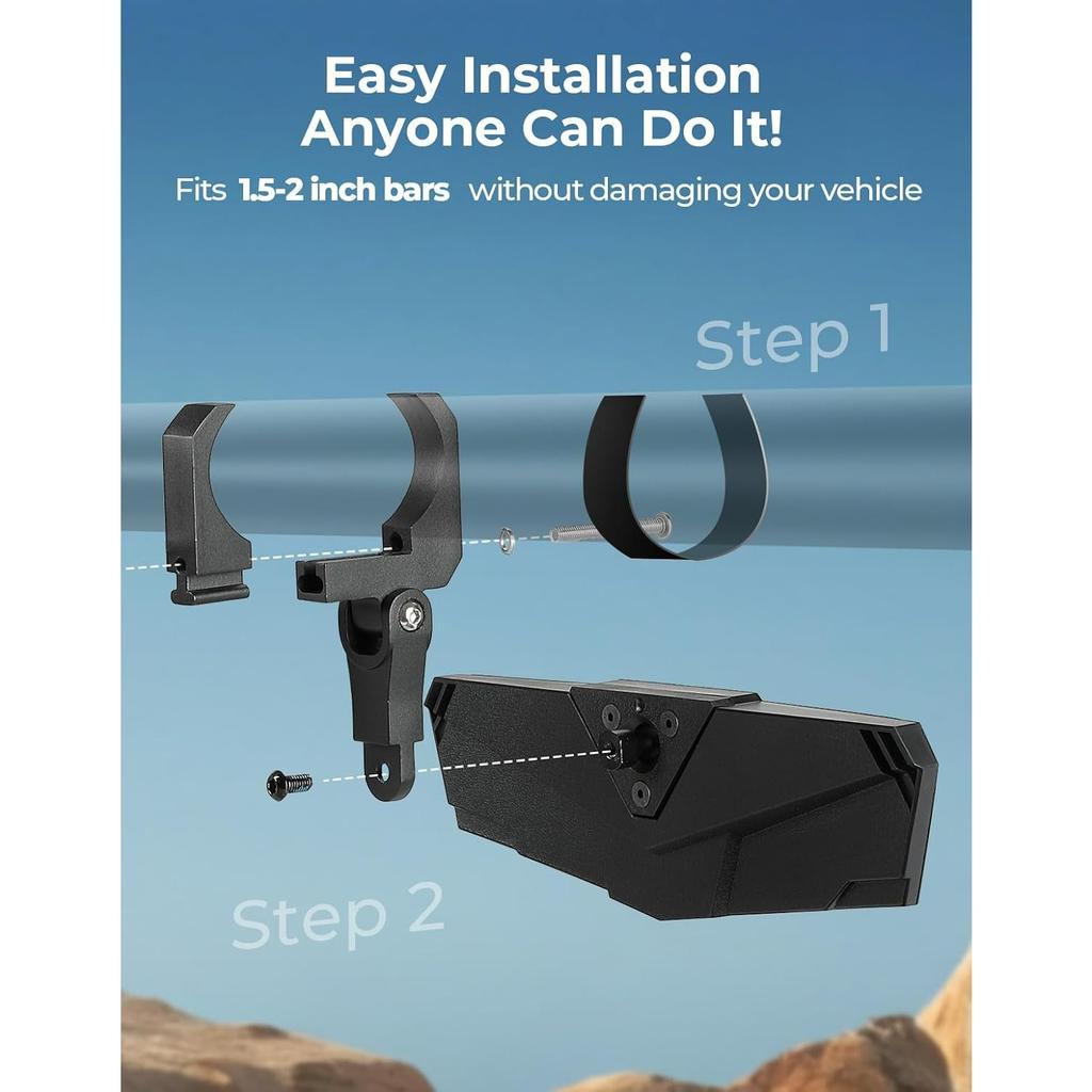 Rear View Mirror, SXS UTV Mirror Clear View with 1.5-2 inch 360° Adjustable Low Profile Aluminum Clamp Compatible with Polaris RZR 1000 Pioneer Talon