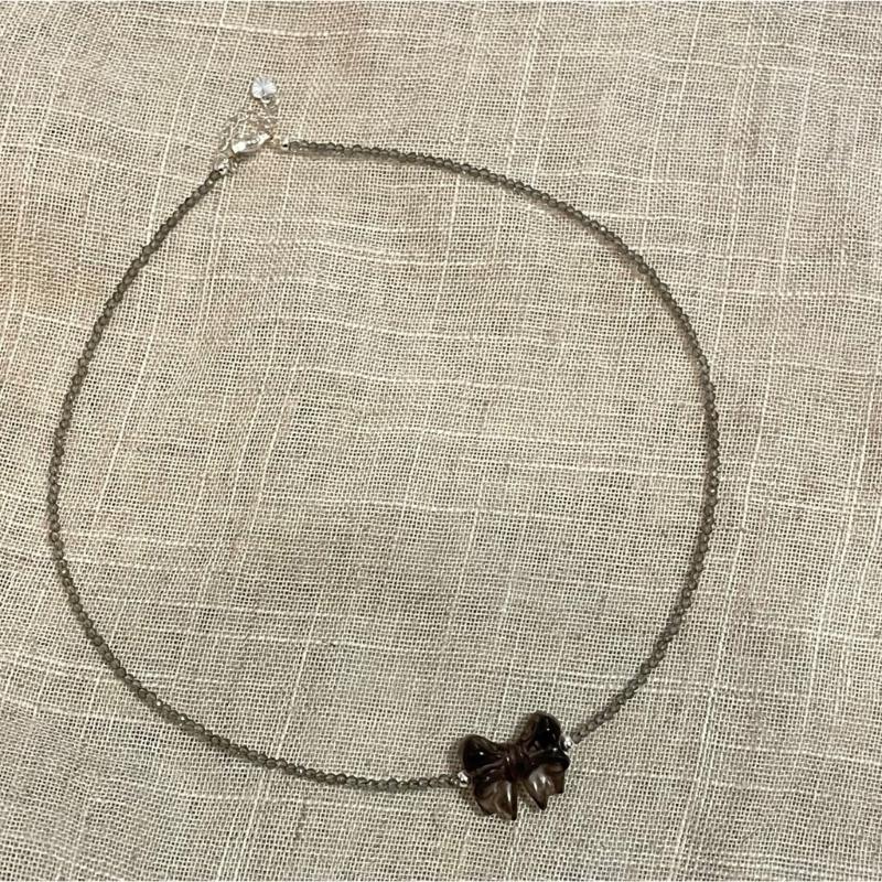 Stylish Bowknot/Heart Pendant Necklace Handmade Beaded Neckchain Bows Ornaments