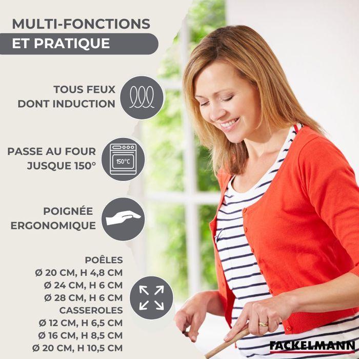 Batterie de cuisine à induction - FACKELMANN - Geneva - Inox 18/8 - 12 pièces - 3 poêles, 3 casseroles et 6 ustensiles