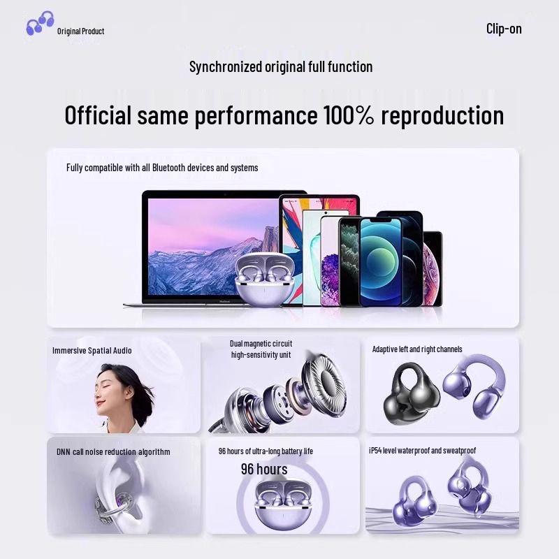 GTS15 Open-Ear Wireless Bluetooth Headphones - Air Conduction, In-Ear, Sport Ear Clip, Unisex Gift.