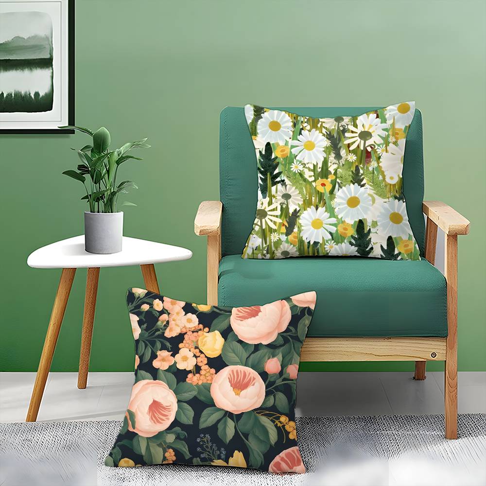 Elegant Single Printed Flowers Pillow Case Anti-dustmite Pillowcase Invisible Zipper Silky Short Plush Sofa Cushion Cover