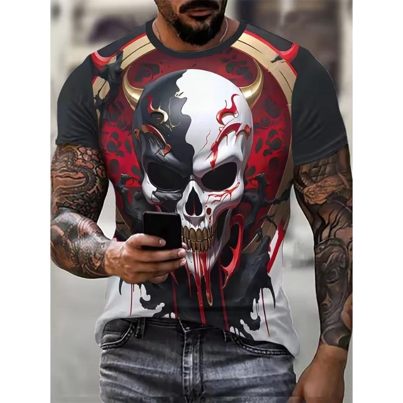 Men's Clothing Skeleton Graphic Print T-Shirt Oversized T Shirt Men Summer Spring Oversized Punk Style Short Sleeve Outdoor Top