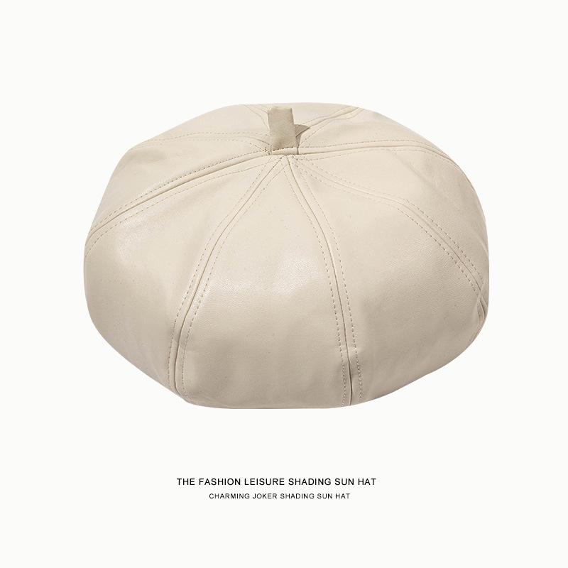 Women Pu Leather Beret French Artist Spring Beanie Hat Cap Vintage Plain Beret Hats Solid Color Elegant Lady