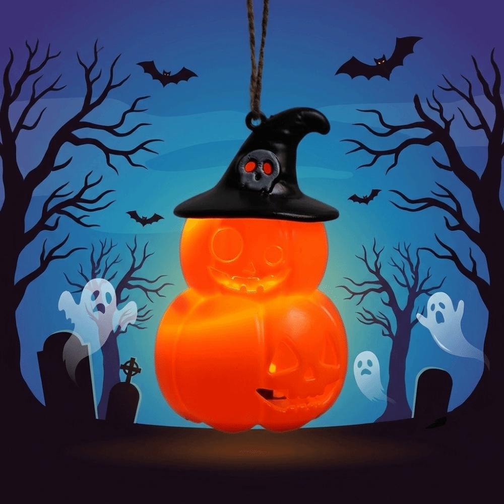 Skeleton Pumpkin Nightlight Button Cell Battery Operated LED Glowing Spooky Tabletop Lamp Aesthetic Plastic Halloween LED Decor