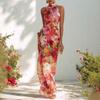 French Elegant Floral Dress European and American Neck Sleeveless Slim Dress New Casual Women's Clothing