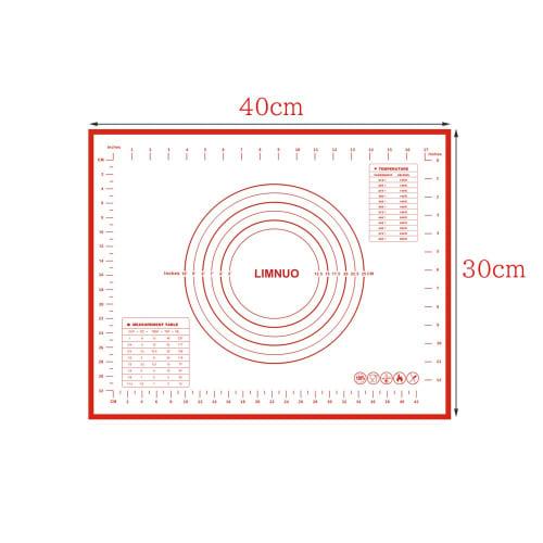 LIMNUO Silicone Cooking Mat, Bread Mat, Baking Mat with Measuring Pad, Large Size, Food-Grade Silicone, Non-Slip, for Baking Tools (Red, 30x40cm)
