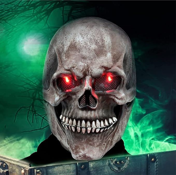 Skull Latex Mask with Glowing Eyes