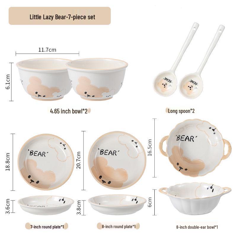 Cute Cream Ceramic Bowl & Plate Set: Stylish Underglaze Tableware for Rice & Veggies