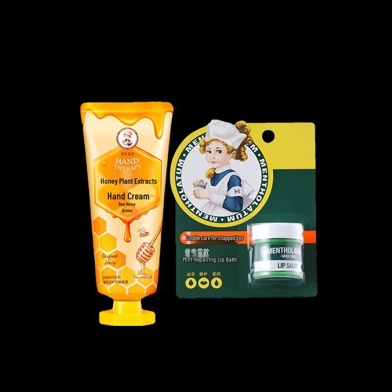 Mentholatum Honey Hand Cream & Mint Lip Balm Set