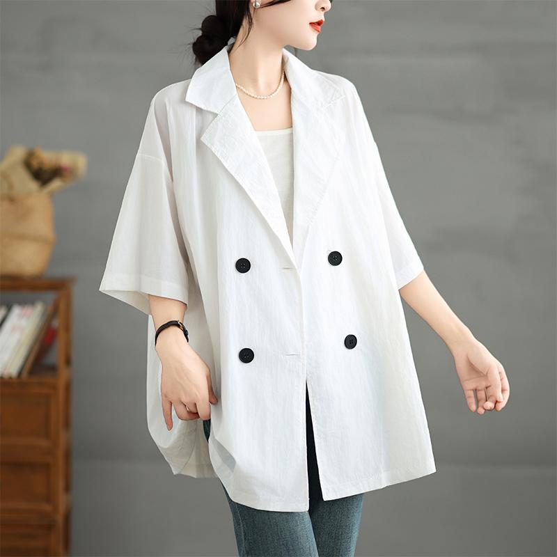 

DIMANAF 2025 Летняя куртка больших размеров для женщин, топы, новое пальто, повседневная однотонная свободная верхняя одежда One Size белый