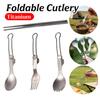 Titanium Foldable Cutlery Ultralight Portable Titanium Tableware High Temperature Resistant for Camping Hiking Picnic Travel