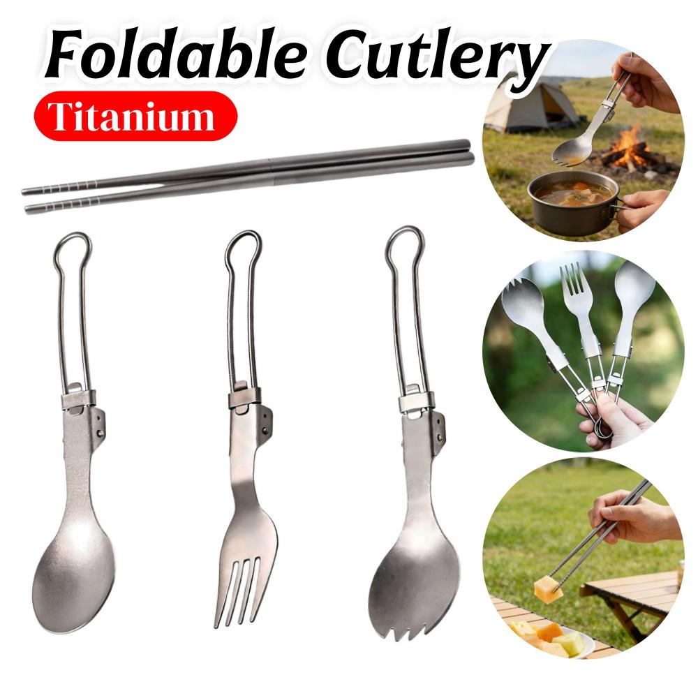 Titanium Foldable Cutlery Ultralight Portable Titanium Tableware High Temperature Resistant for Camping Hiking Picnic Travel