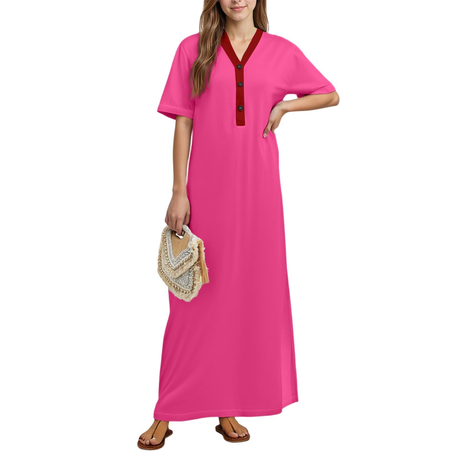 

Женская ночная рубашка Домашняя одежда Ночная рубашка с коротким рукавом и карманами Длинное платье XL